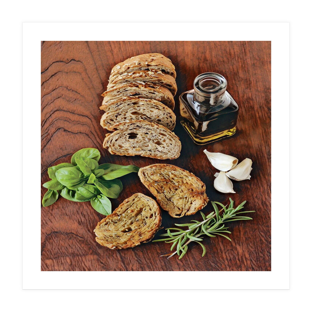 Bread, rosemary, basil and olive oil (Print Only)