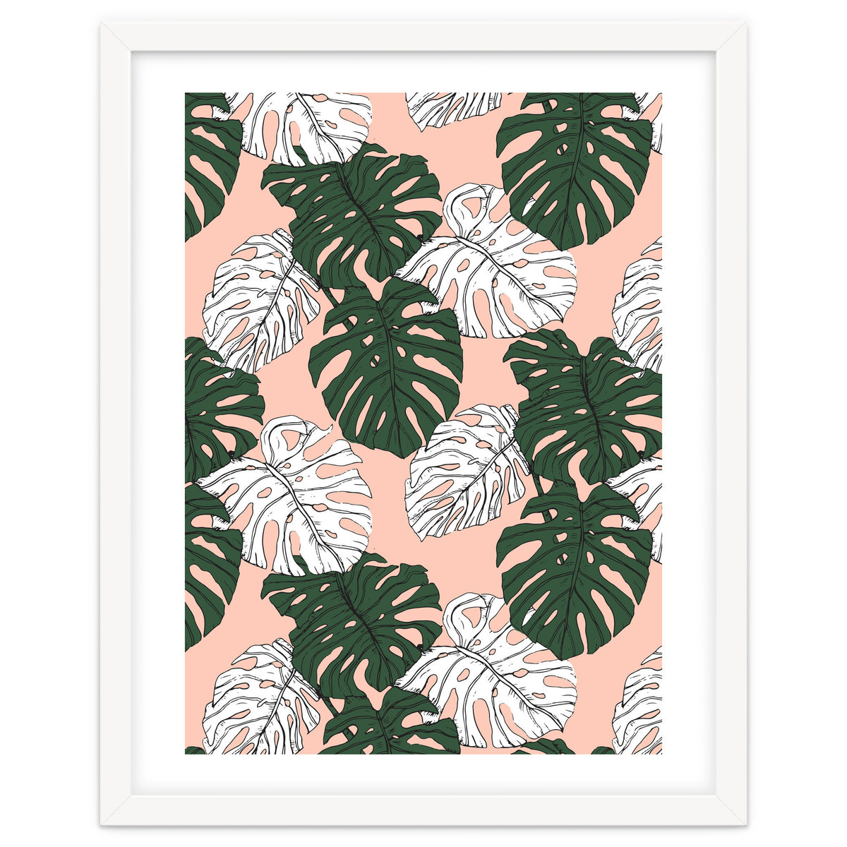 Hand drawing monstera pastel color
