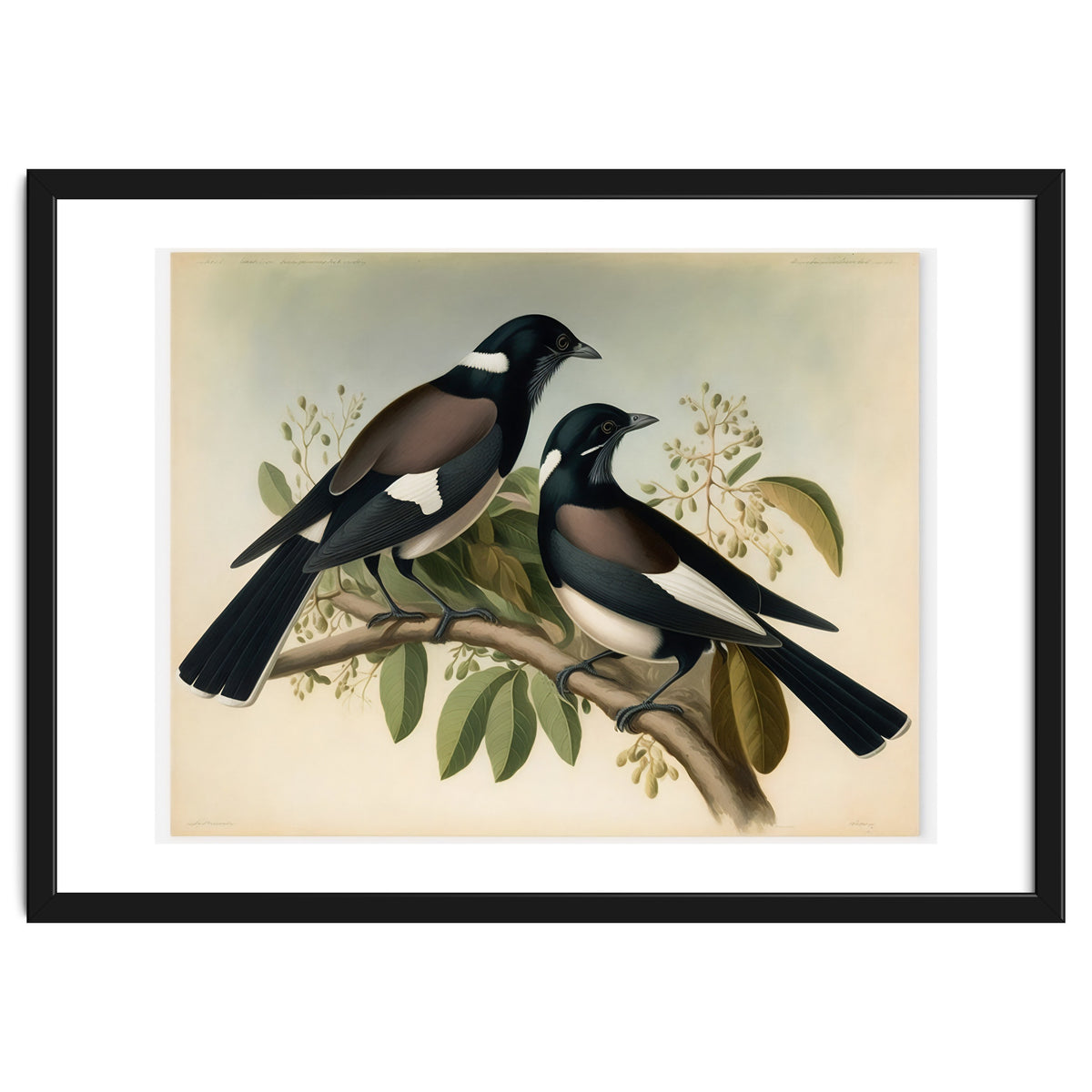 Magpies Vintage Painting