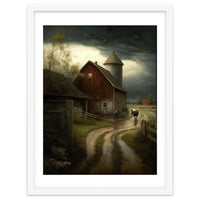 19th Century Farm Scene Oil Painting
