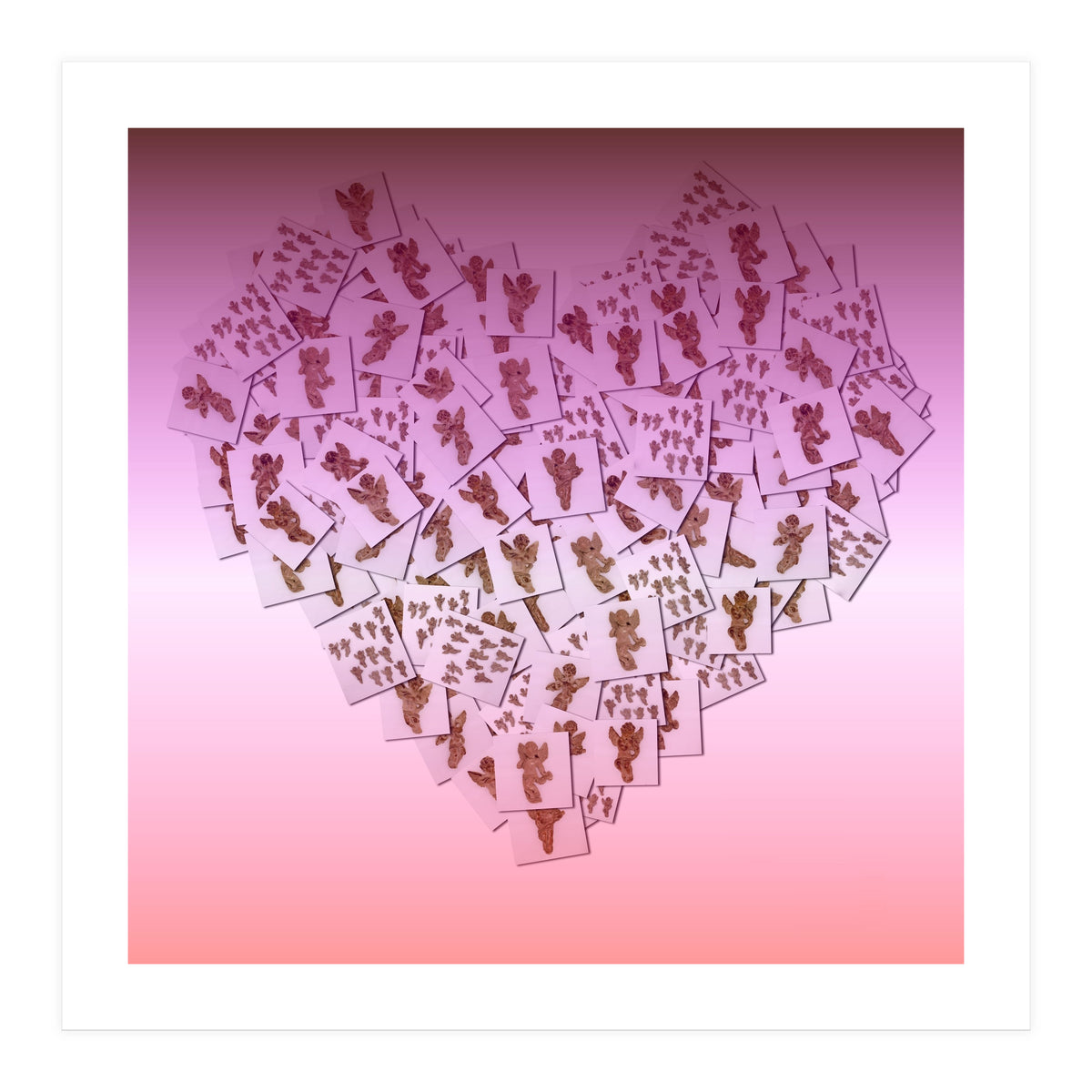 Heart collage of golden Cupid like characters (Print Only)