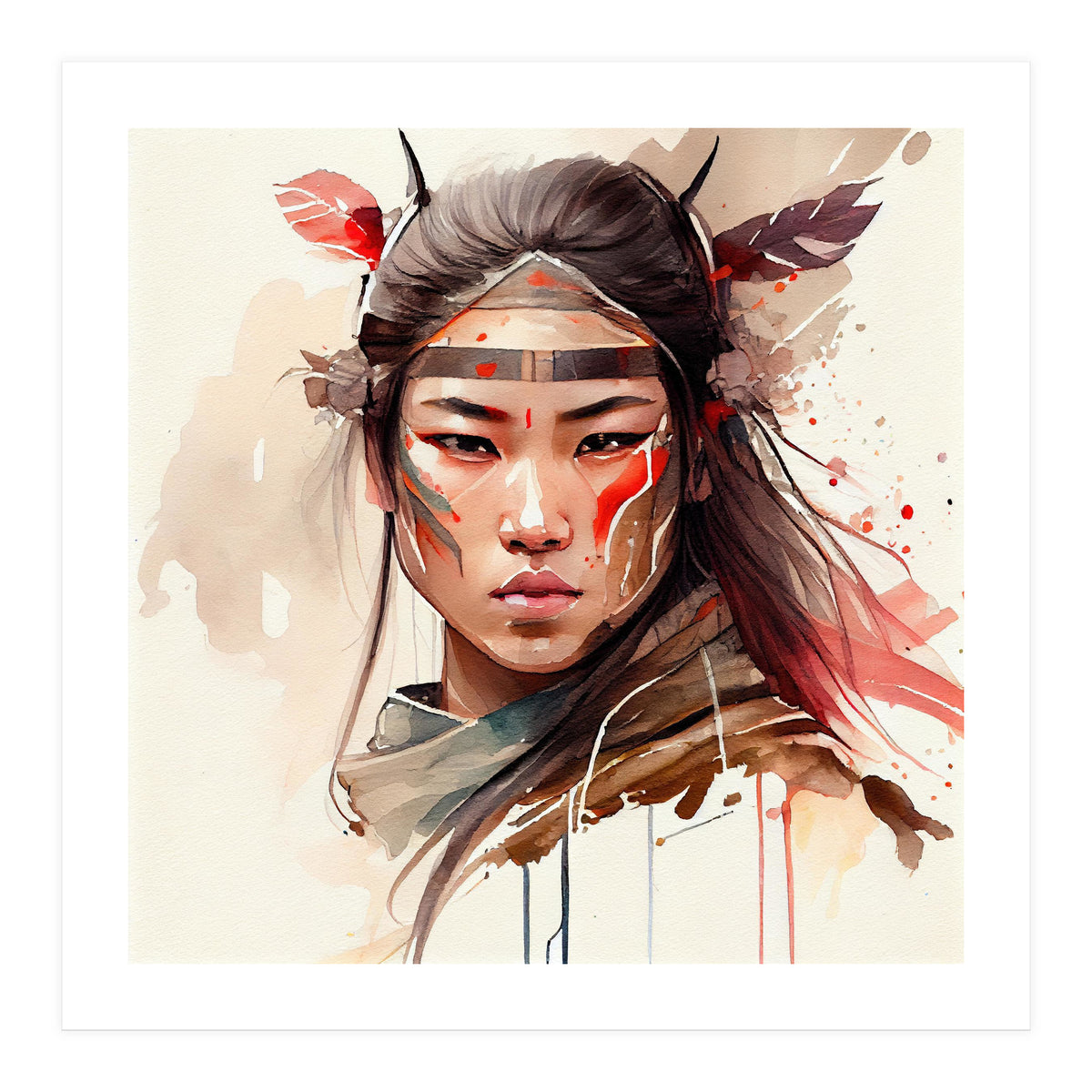 Watercolor Asian Warrior Woman #2 (Print Only)