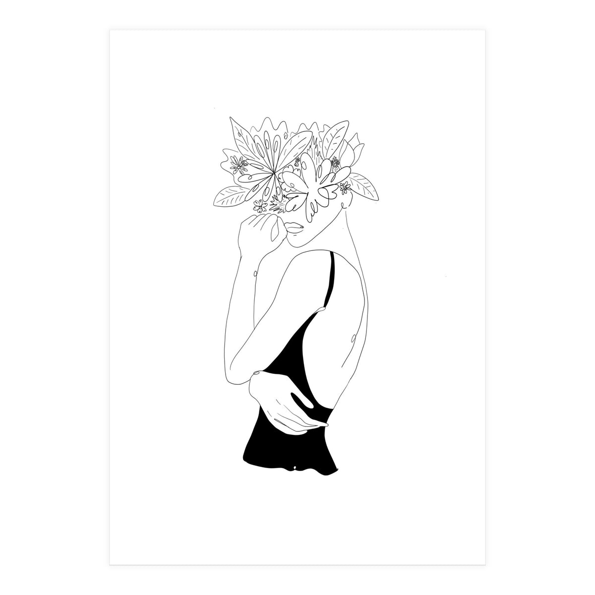 Line Drawing Girl with Flowers (Print Only)