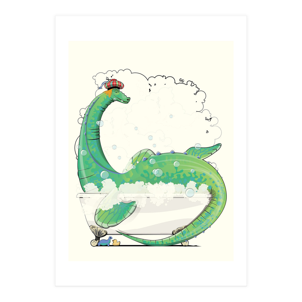 Loch Ness Monster in the Bath, Funny Bathroom Humour (Print Only)