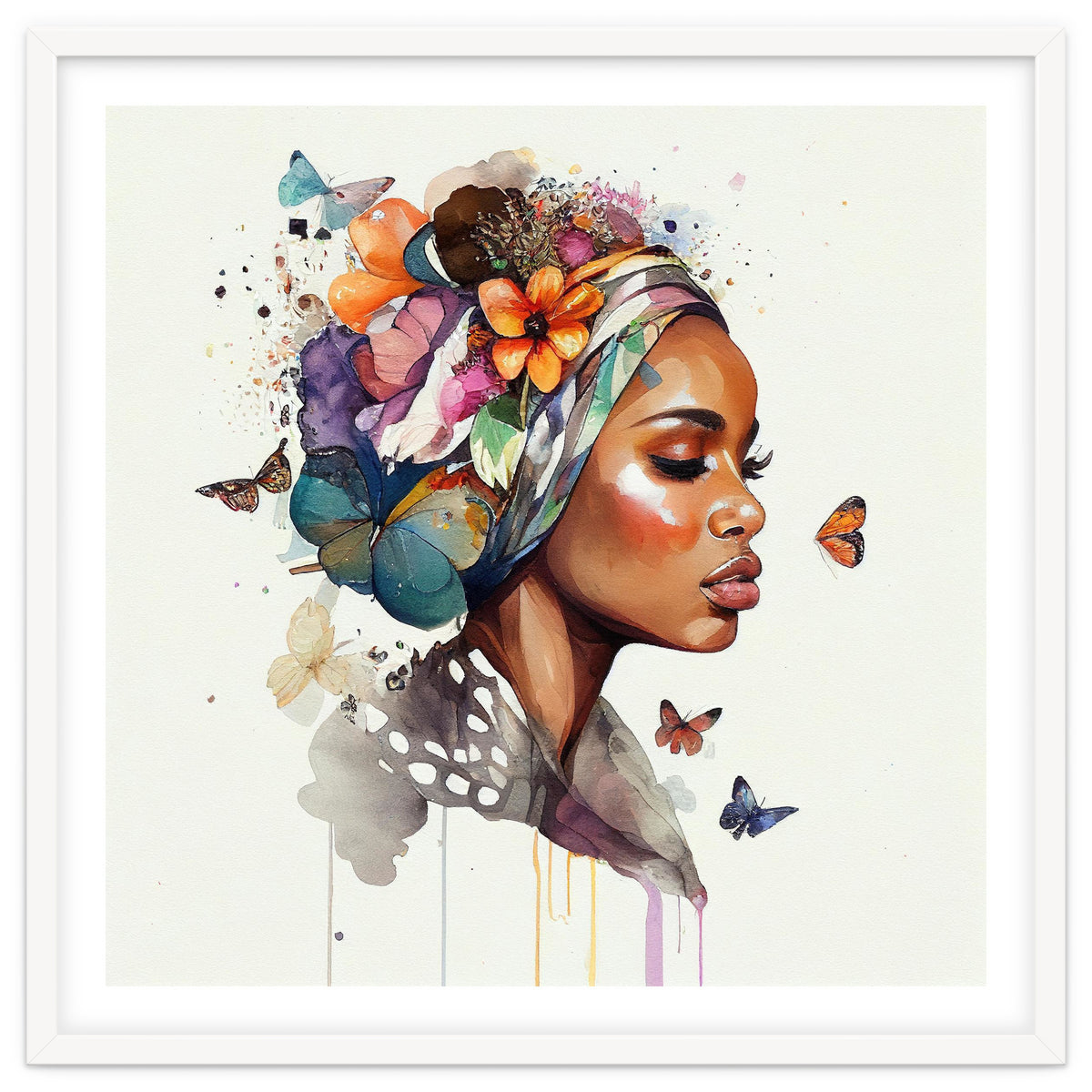 Watercolor Floral Muslim African Woman #3