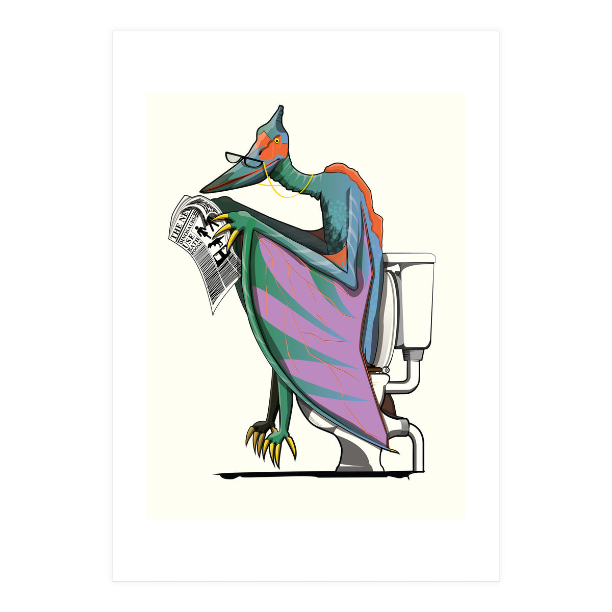 Dinosaur Pterodactyl on the Toilet, Funny Bathroom Humour (Print Only)