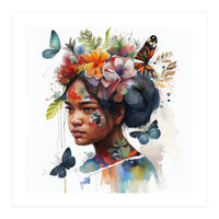 Watercolor Floral Indonesian Native Woman #2 (Print Only)