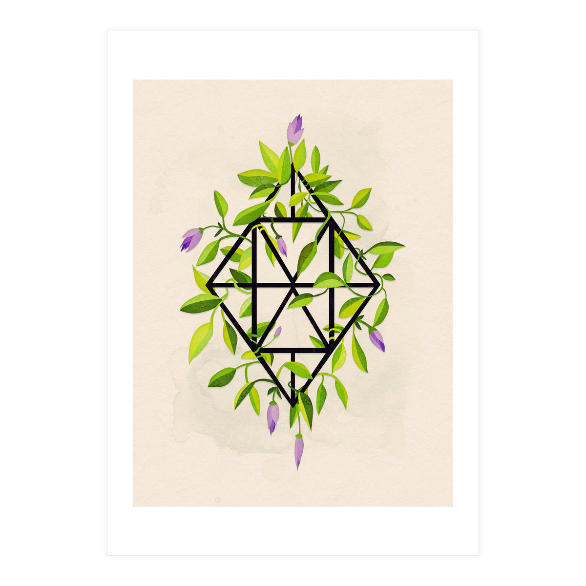 Geometric frame with leaves and flowers (Print Only)