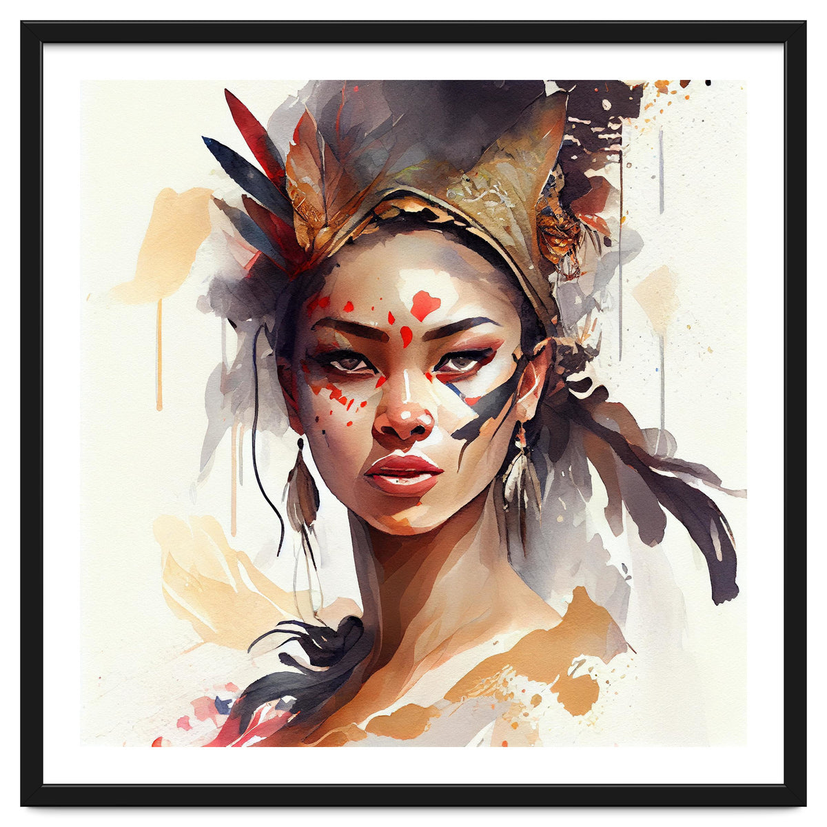 Watercolor Floral Indian Native Woman #7