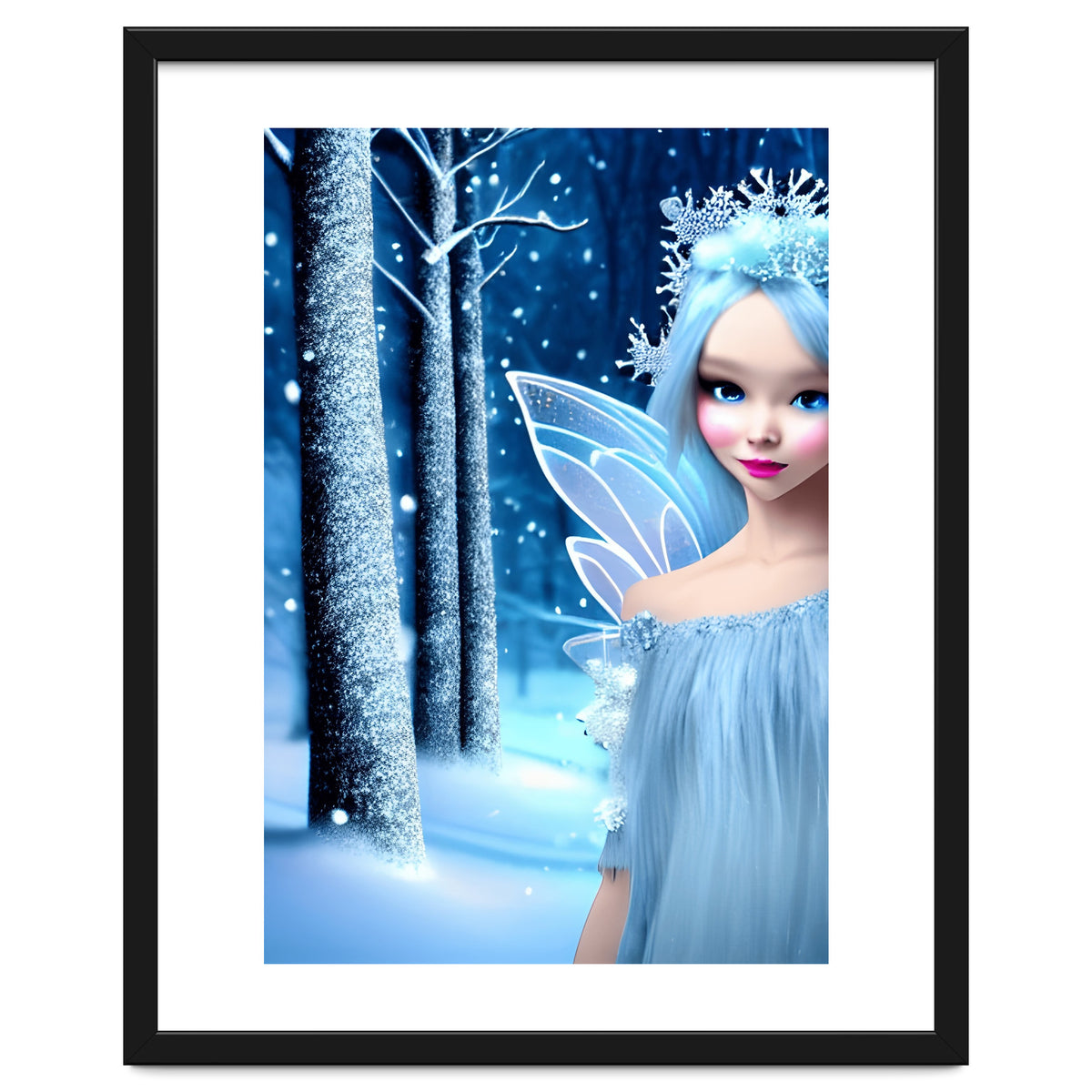 Cute 3d light blue Winter Fairy in the Forest
