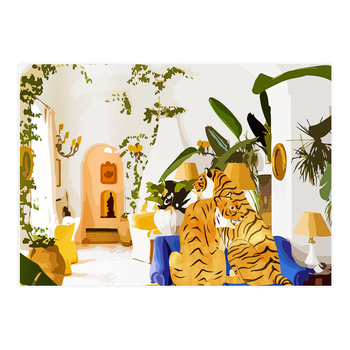 Tiger Reserve Villa | Bohemian Tropical Jungle Décor | Pastel Honeymoon Couple Love Wildlife (Print Only)