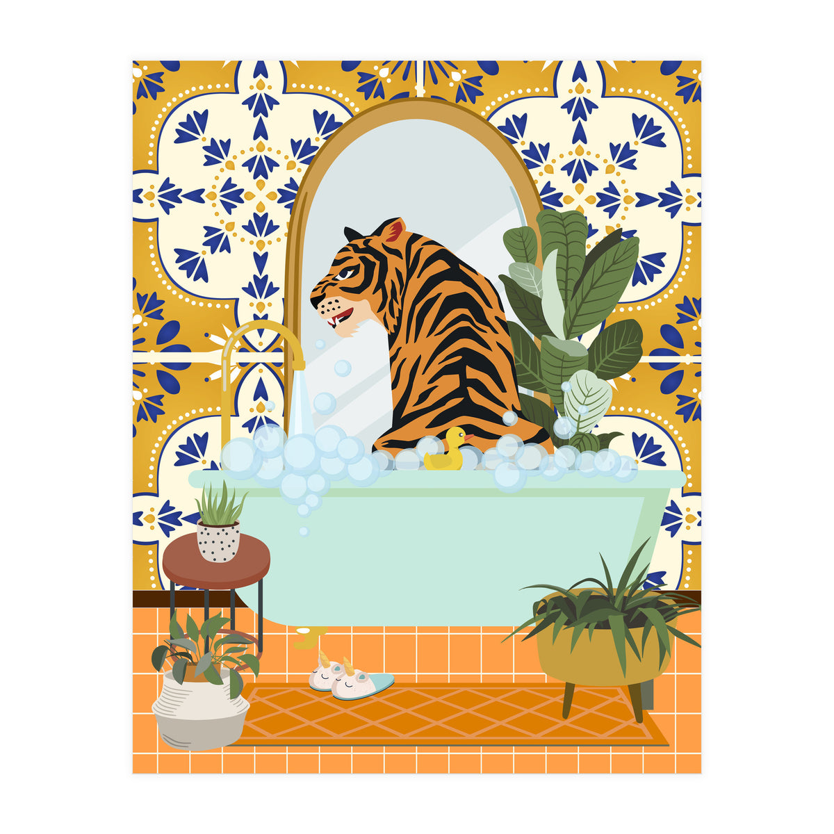 Tiger Bathing in Moroccan Style Bathroom (Print Only)