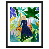 African Safari, Colorful Tropical Jungle Travel, Botanical Watercolor, Blonde Woman with a Leopard thumbnail