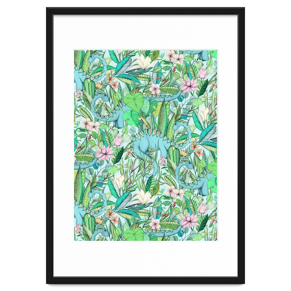 Improbable Botanical with Dinosaurs - soft pastels