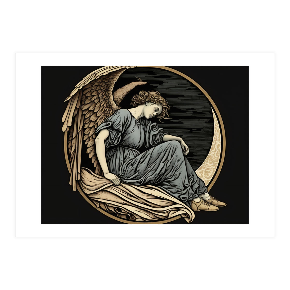Angel On The Moon Art Nouveau (Print Only)
