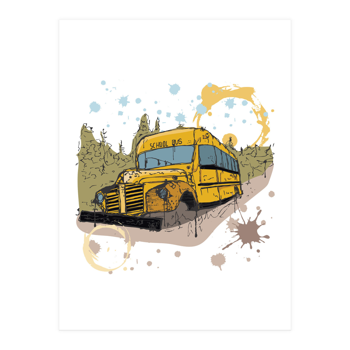 Abandoned school bus sketch (Print Only)