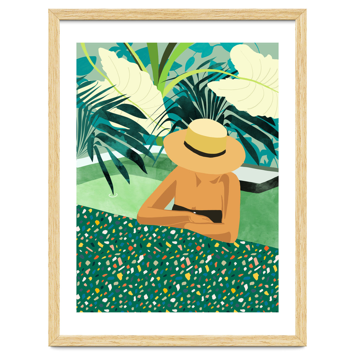 Chill, Modern Bohemian Black Woman Travel Illustration | Terrazzo Tropical Swimming Pool Fashion