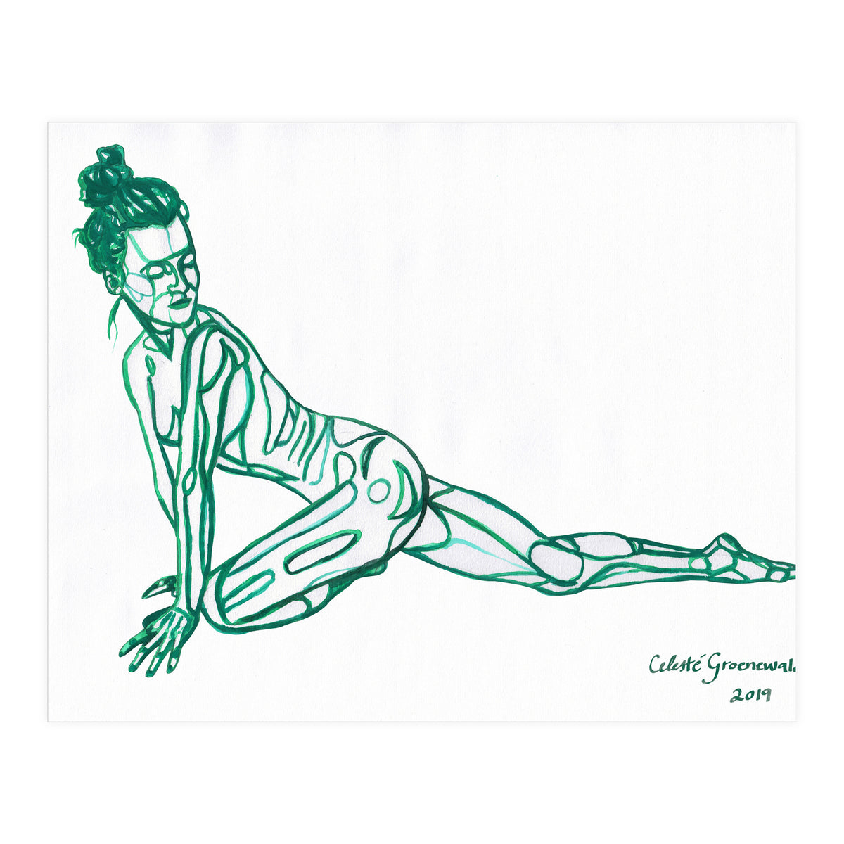 Pigeon Pose in Green (Print Only)