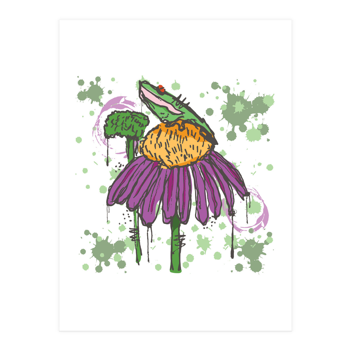 Frog On Flower sketch (Print Only)