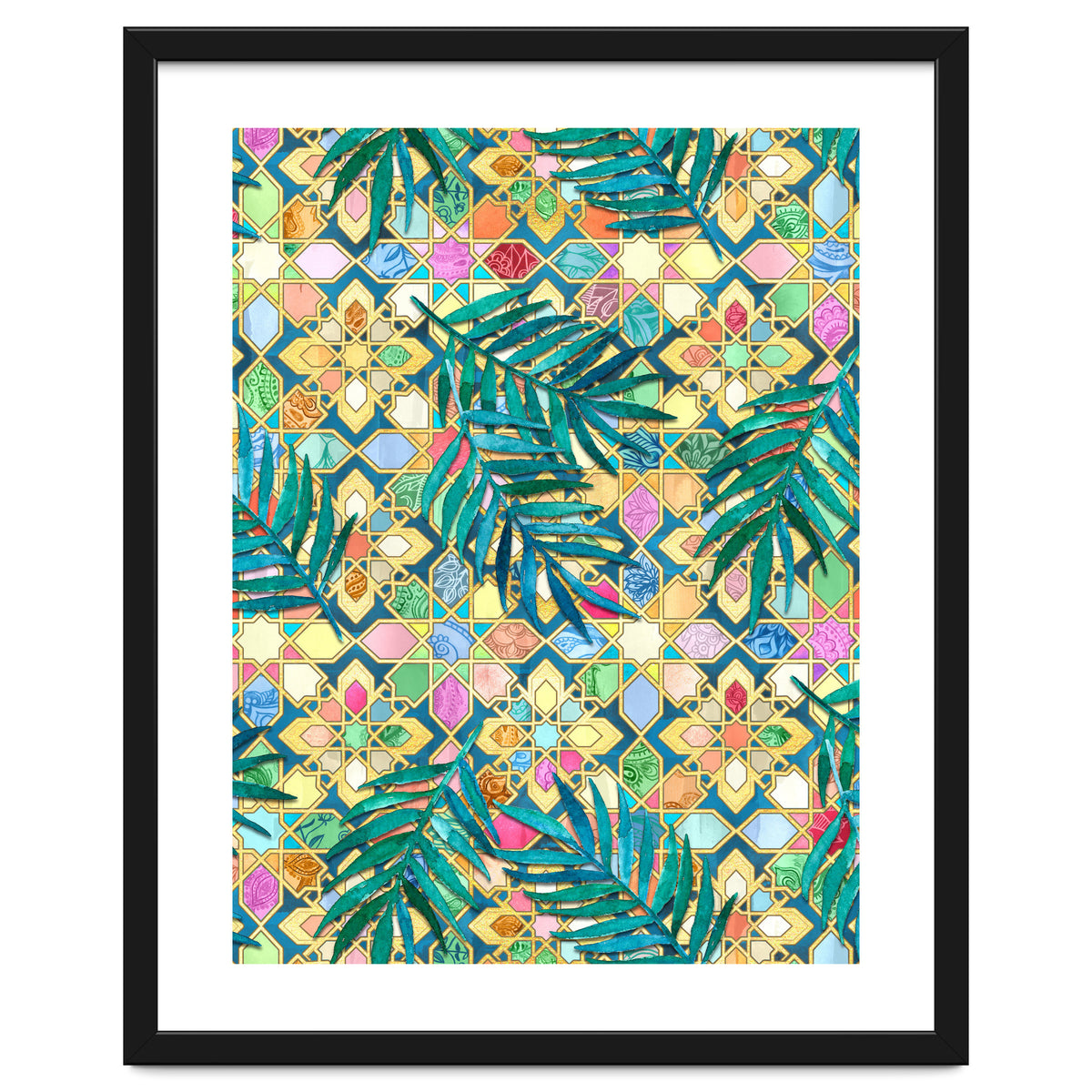 Gilded Moroccan Mosaic Tiles with Palm Leaves