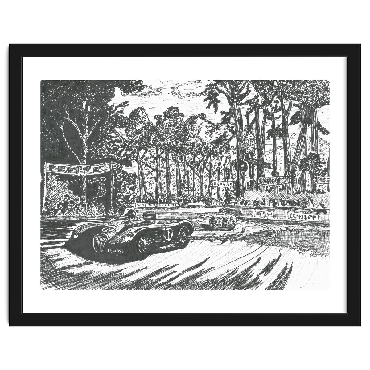 Jaguar C-Type Classic Le Mans Ink Drawing