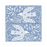 Doves And Flowers White On Blue (Print Only) thumbnail