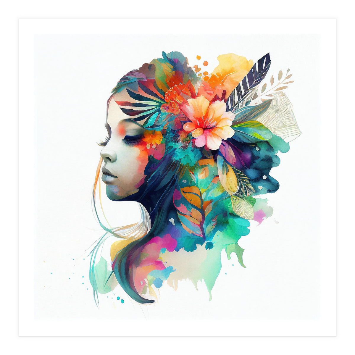 Watercolor Tropical Woman #14 (Print Only)