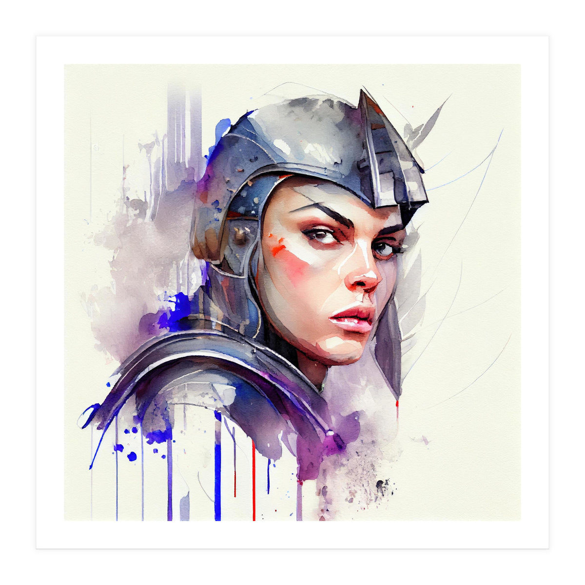 Watercolor Medieval Soldier Woman #3 (Print Only)