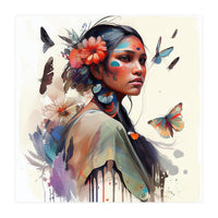 Watercolor Floral Indian Native Woman #3 (Print Only)