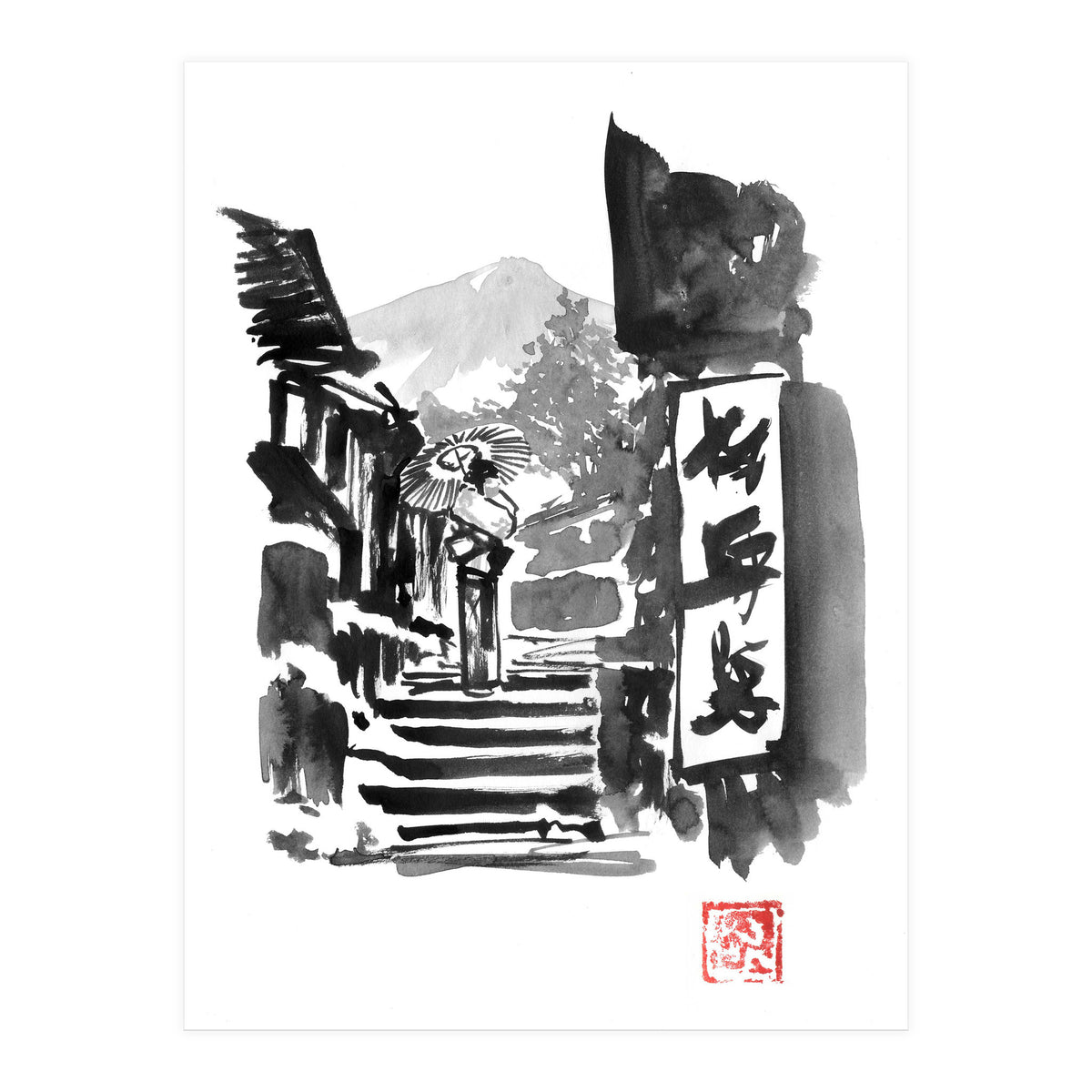 Geisha And Stairs (Print Only)
