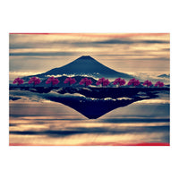 Reflection on Mount Fuji with cherry trees. (Print Only)