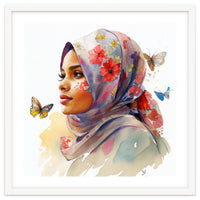 Watercolor Floral Muslim Arabian Woman #1