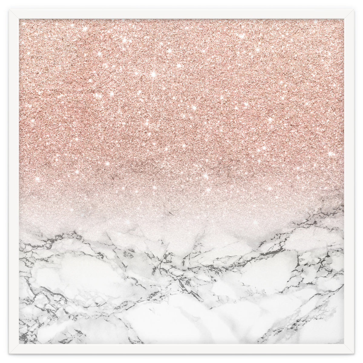 Modern faux rose gold pink glitter ombre white marble