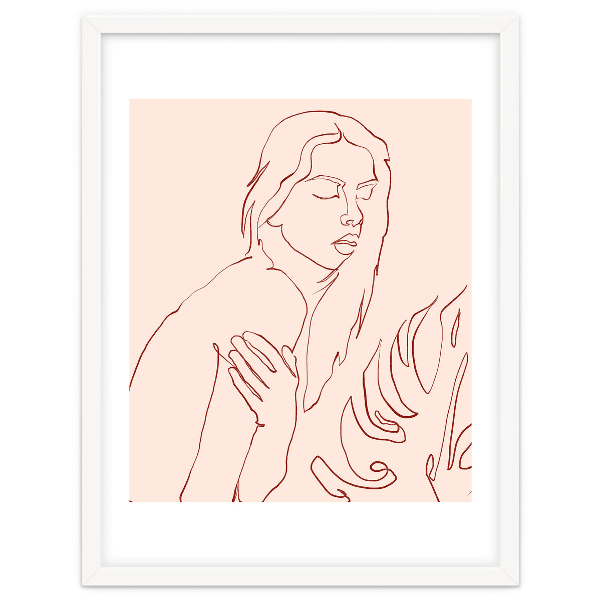 Lueur, Tropical Nude Modern Bohemian Woman Line Art, Minimal Scandinavian Sketch Blush Drawing