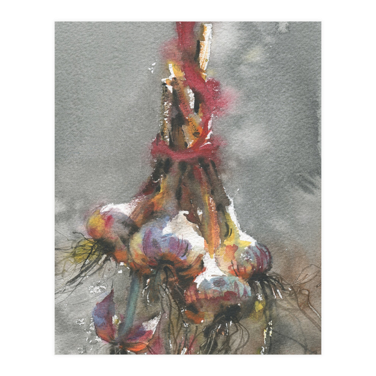 Garlic still life watercolor painting (Print Only)