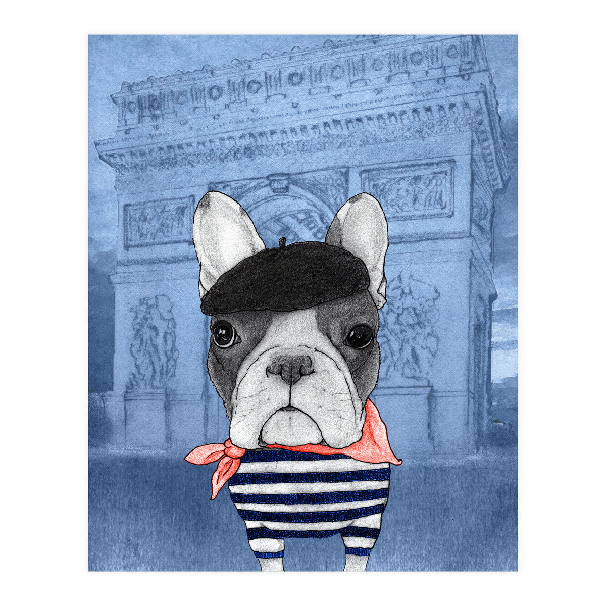 French Bulldog With Arc De Triomphe (Print Only)