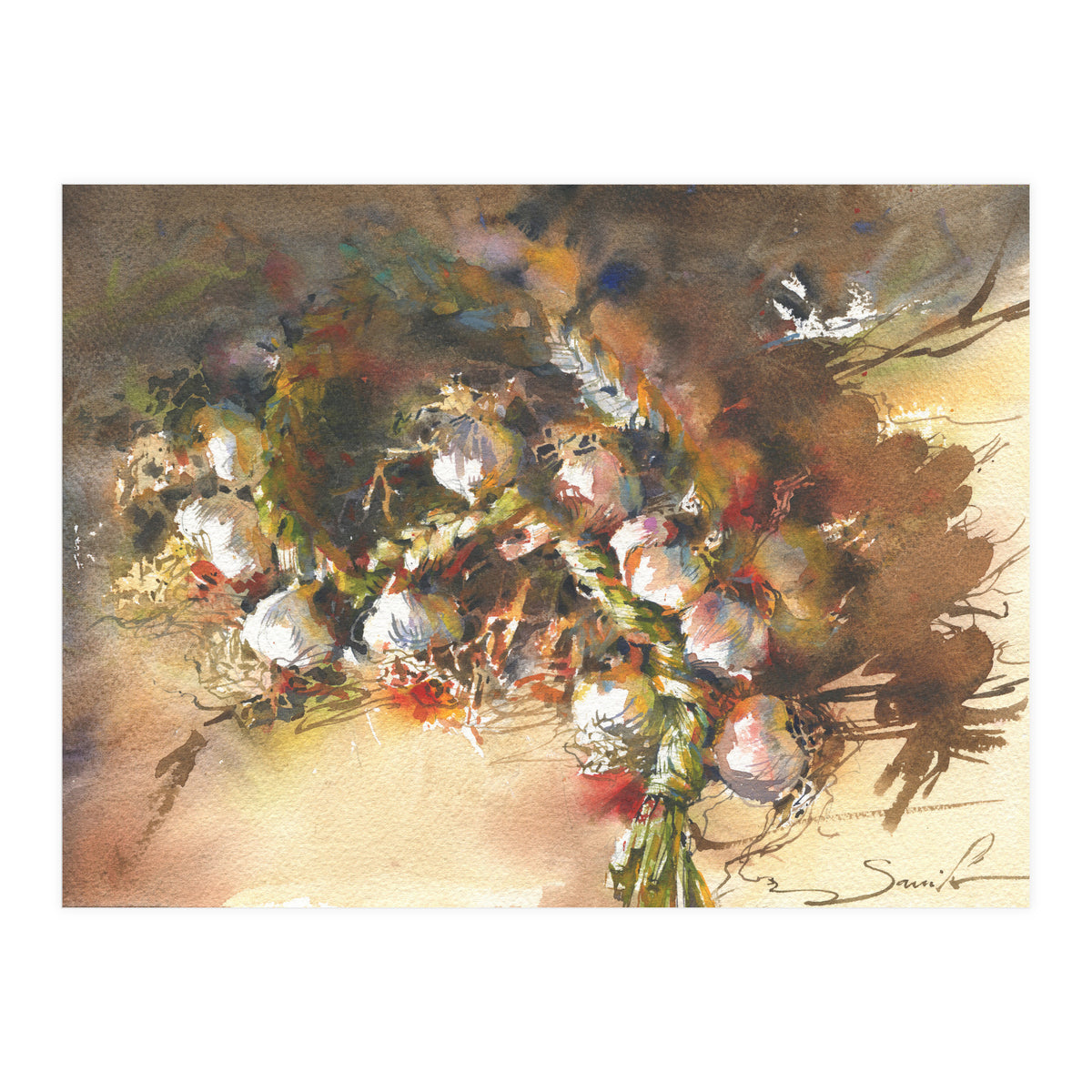 Still life garlic Watercolor  (Print Only)