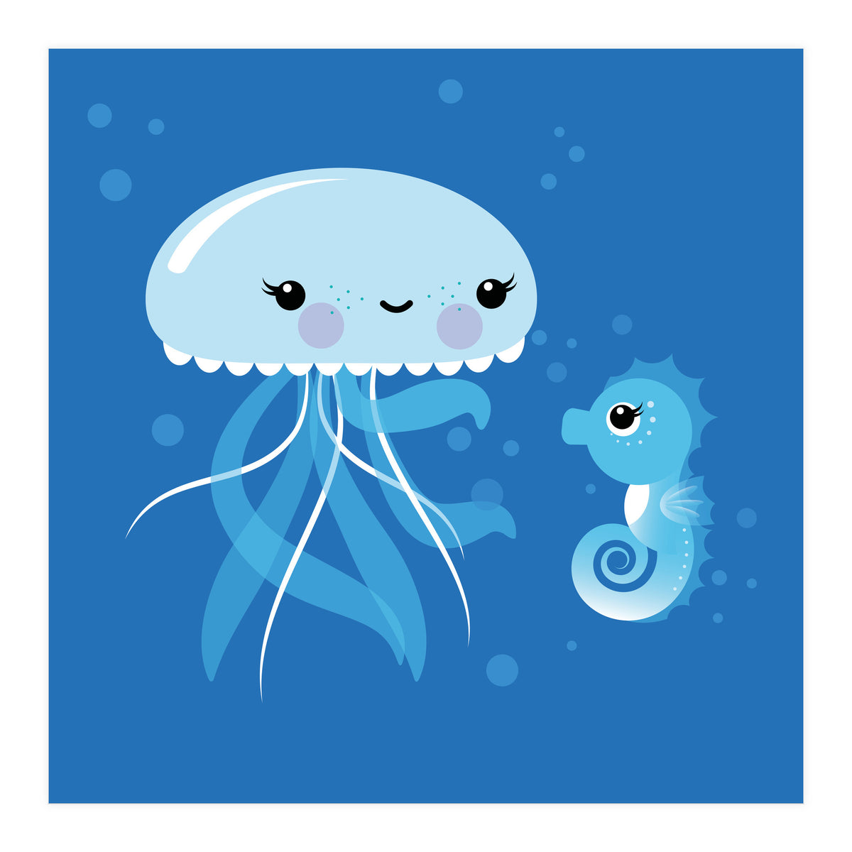 Best Friends Kawaii Jellyfish And Seahorse (Print Only)