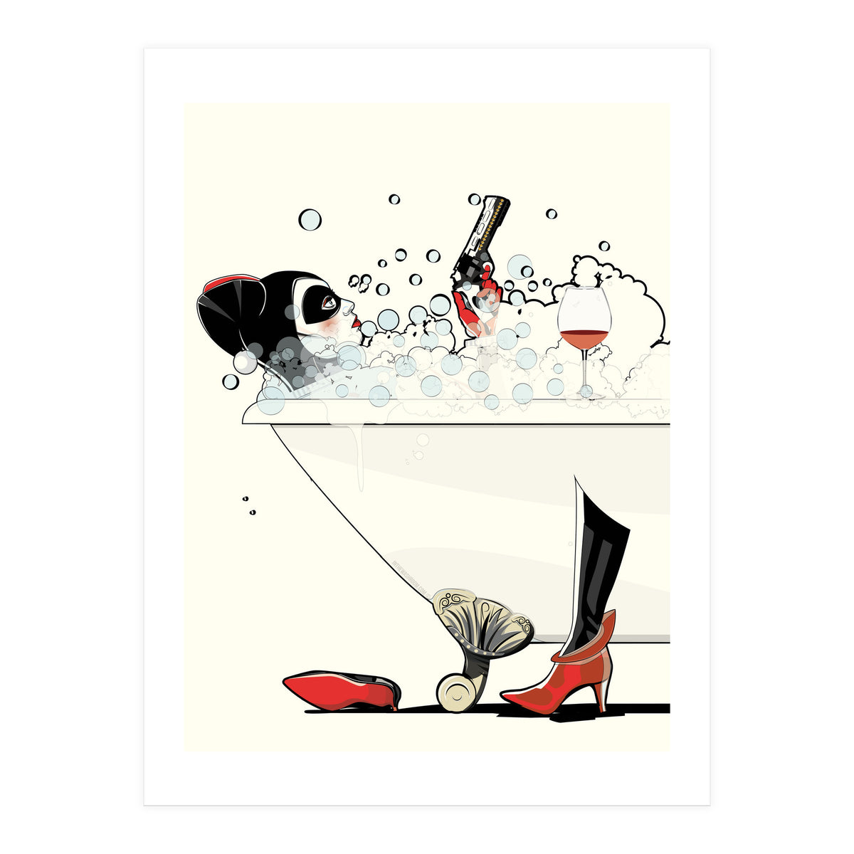 Harley Quinn in the Bath, funny Bathroom Humour (Print Only)