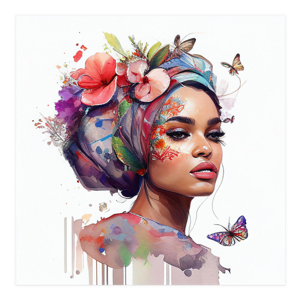 Watercolor Floral Arabian Woman #7 (Print Only)