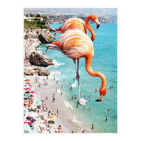 Flamingos on the Beach, Wildlife Surrealism Birds, Nature Flamingo Fantasy Beach Summer Photography (Print Only)