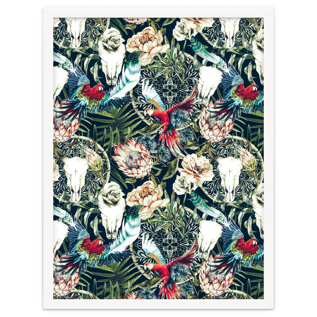 Dark pattern boho skull tropical