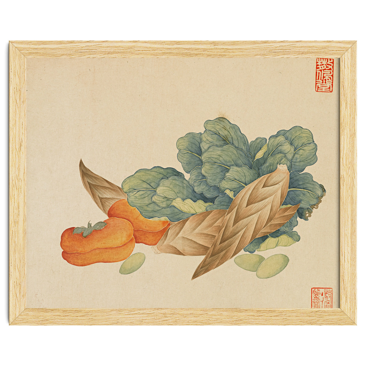 Wang Chengyu~flowers And Vegetables, Vegetables, Fruits, Chinese Cabbage, Lentils, Bamboo Shoots, Persimmons