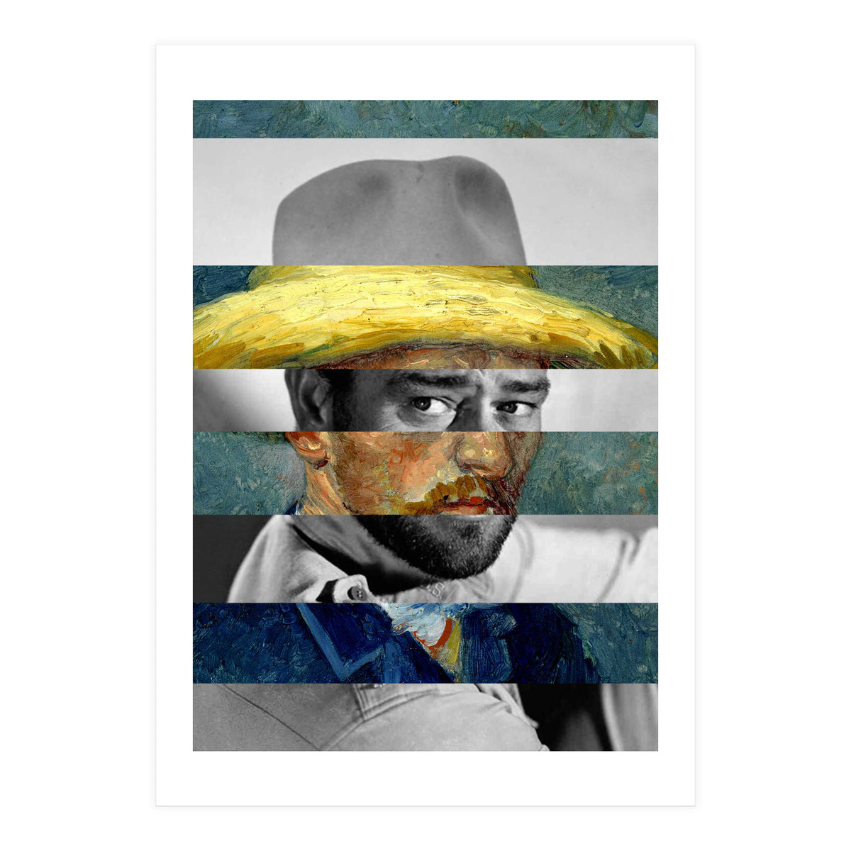 Van Gogh's Self Portrait With Straw Hat & John Wayne (Print Only)