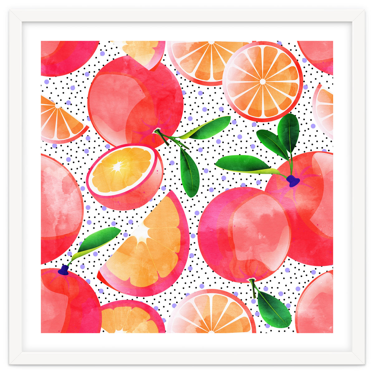 Citrus Tropical | Juicy Fruits Polka Dots | Food Orange Grapefruit Pink Watercolor Botanica