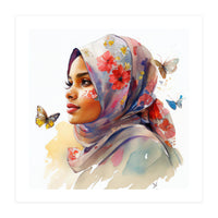 Watercolor Floral Muslim Arabian Woman #1 (Print Only)