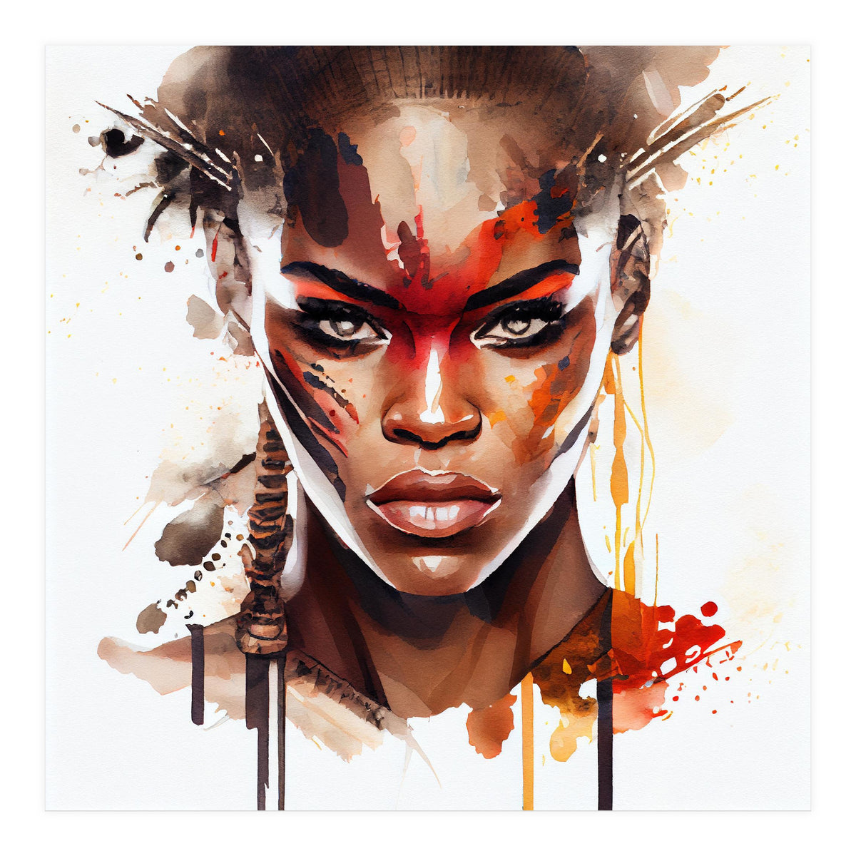 Watercolor African Warrior Woman #3 (Print Only)