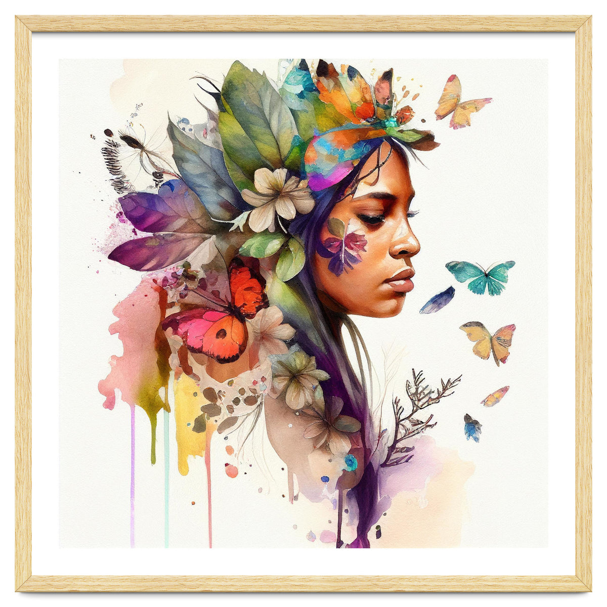 Watercolor Floral Indian Native Woman #10