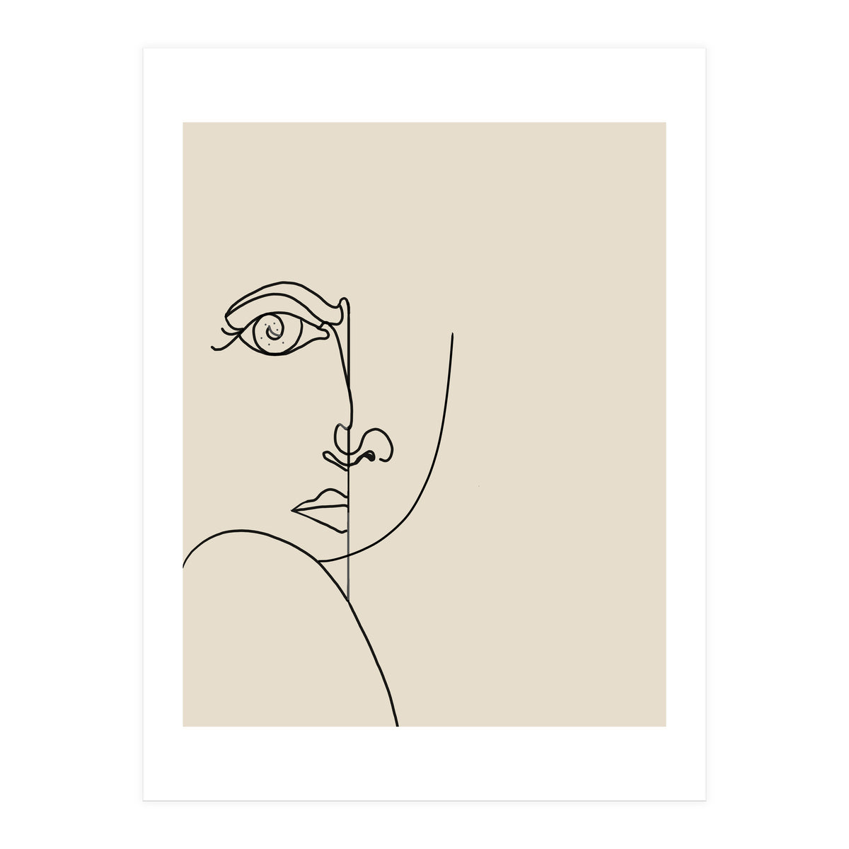 Looking Back : Moon Eyes, Abstract Face Line Art, Minimal Drawing Sketch People Scandinavian Neutral (Print Only)