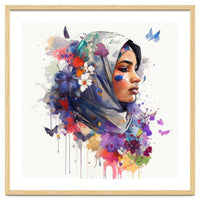 Watercolor Floral Muslim Arabian Woman #5